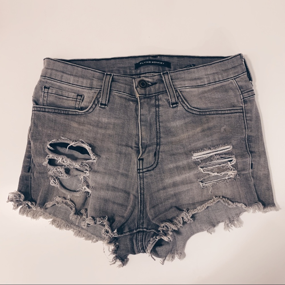 Flying Monkey Distressed Grey Denim Shorts